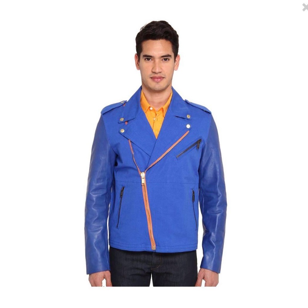 Marc Jacobs Men’s  Blue Biker Jacket with Asymmetrical Zipper Size 46 ~ M US